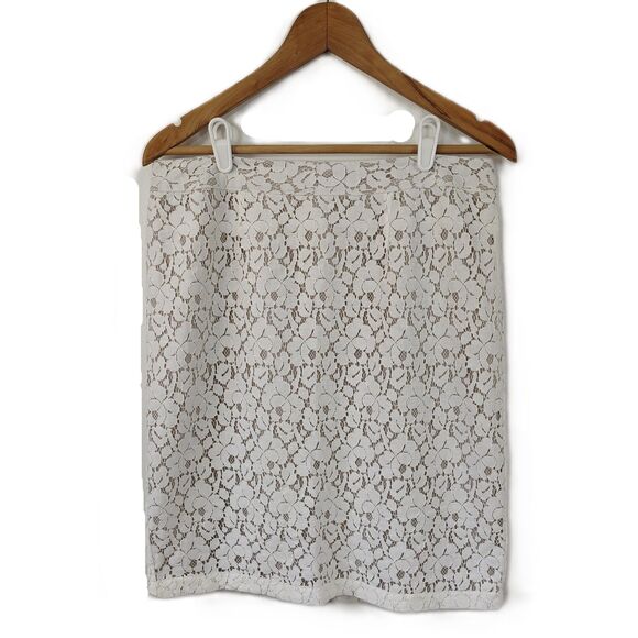 Apt. 9 Sz 6 Small Women's White Lace Lined Pencil Straight Knee Length Skirt - Picture 1 of 6